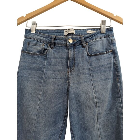 William Rast Crop Flare Jeans Womens 27 Blue Frayed Hem Stretchy Festival Boho - Picture 3 of 12